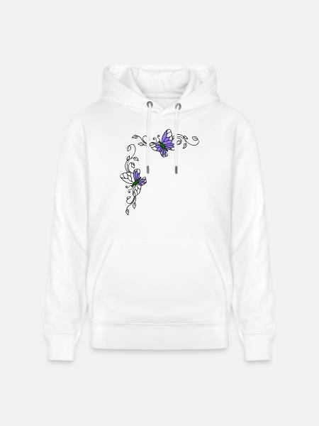 Butterflies with flower tendrils - Stanley/Stella CRUISER Unisex Organic Hoodie - white