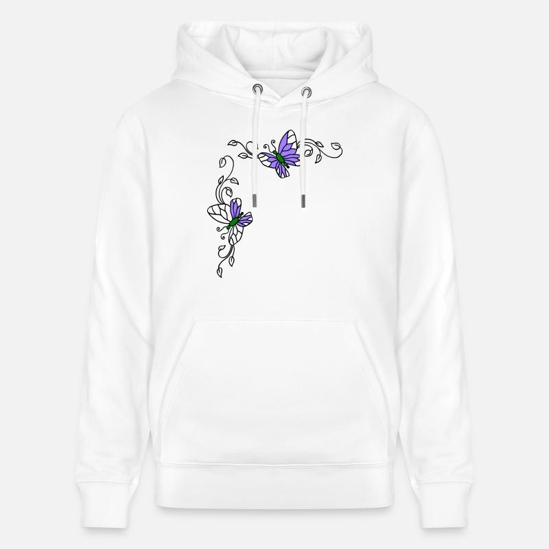 Papillons avec vrilles florales - Sweat à capuche bio CRUISER Stanley/Stella Unisexe - blanc