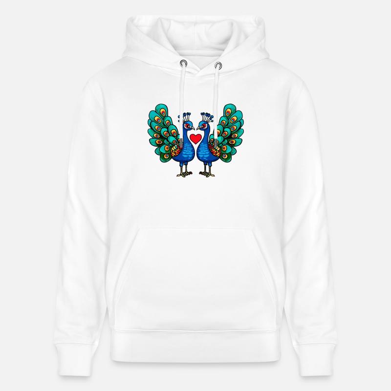 Couple d’oiseau paon e Saint-Valentin - Sweat à capuche bio CRUISER Stanley/Stella Unisexe - blanc