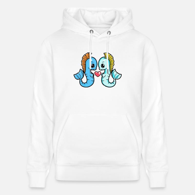 Hippocampe Couple Saint-Valentin - Sweat à capuche bio CRUISER Stanley/Stella Unisexe - blanc