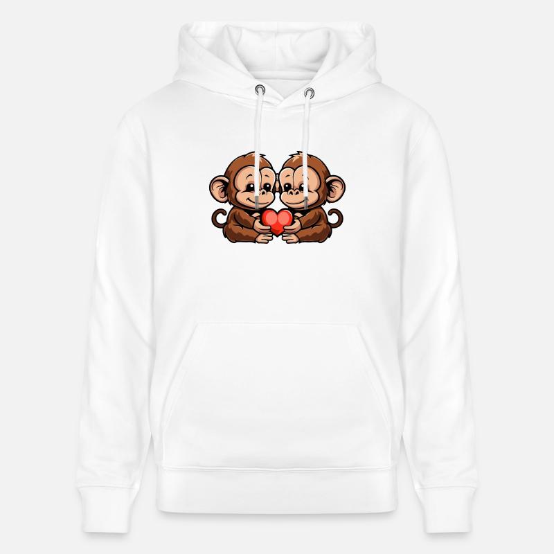 Singe Couple Coeur Saint Valentin - Sweat à capuche bio CRUISER Stanley/Stella Unisexe - blanc
