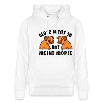Mops - Glotz nicht so auf meine Möpse - Kostüm - Stanley/Stella Unisex Bio-Hoodie CRUISER  - Weiß - Vorne - Alina (178cm) & Michal (187cm)