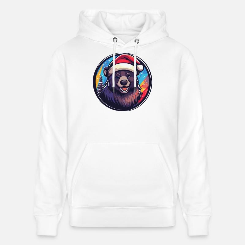 Ours avec le Père Noël Hat - Sweat à capuche bio CRUISER Stanley/Stella Unisexe - blanc