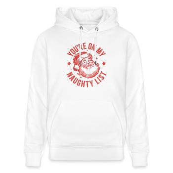 Du stehst auf meiner ungezogenen Liste, Weihnachtsmann - Stanley/Stella Unisex Bio-Hoodie CRUISER  - Weiß - Vorne - Alina (178cm) & Michal (187cm)