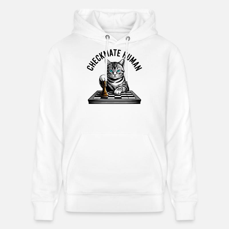 Chat Checkmate Drôle Echecs Design - Sweat à capuche bio CRUISER Stanley/Stella Unisexe - blanc