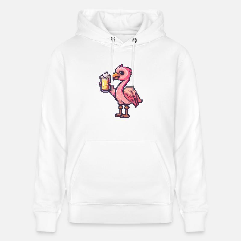Flamant rose bière pixel - Sweat à capuche bio CRUISER Stanley/Stella Unisexe - blanc