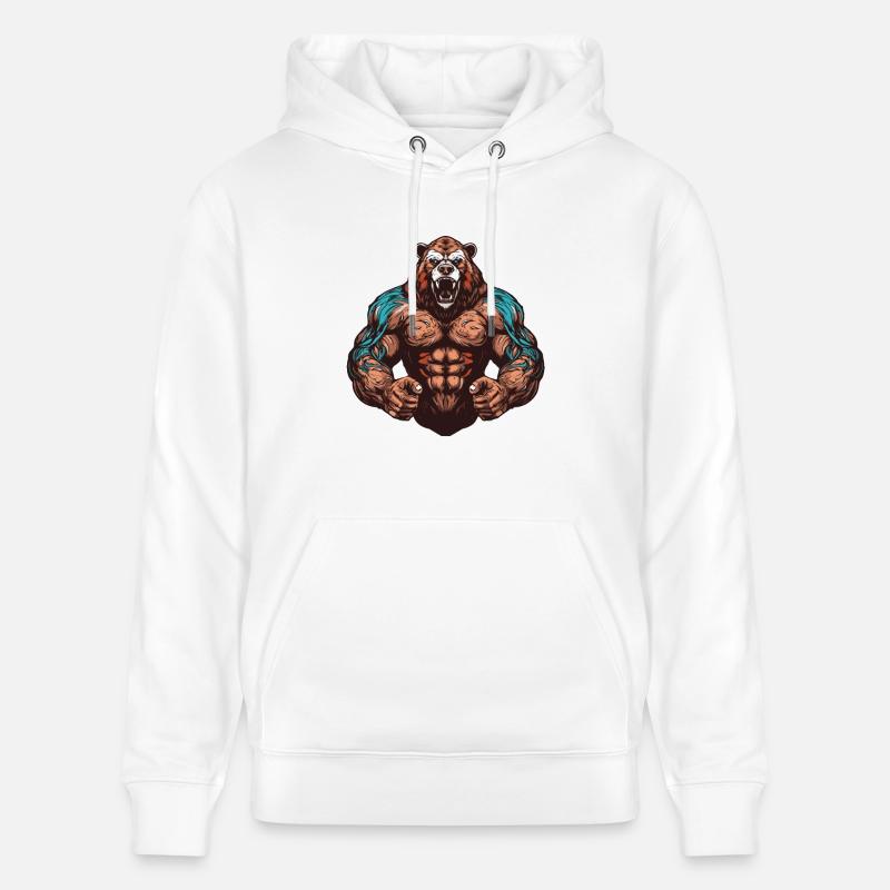 Musculation Bear Grizzly Muscles - Sweat à capuche bio CRUISER Stanley/Stella Unisexe - blanc