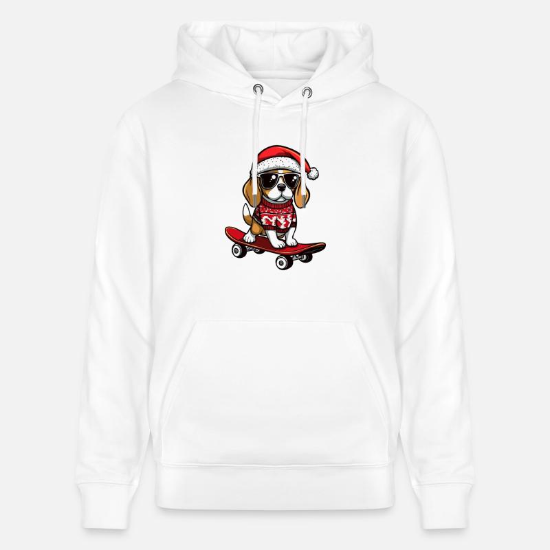 Beagle chien Noël drôle - Sweat à capuche bio CRUISER Stanley/Stella Unisexe - blanc
