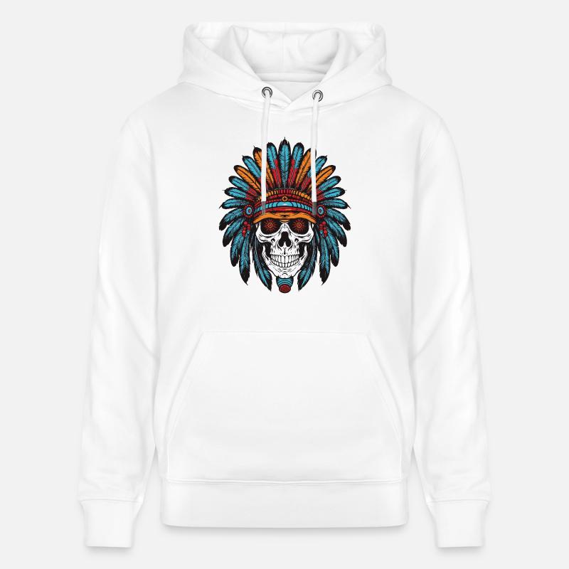 Crâne de chef indien Apache - Sweat à capuche bio CRUISER Stanley/Stella Unisexe - blanc