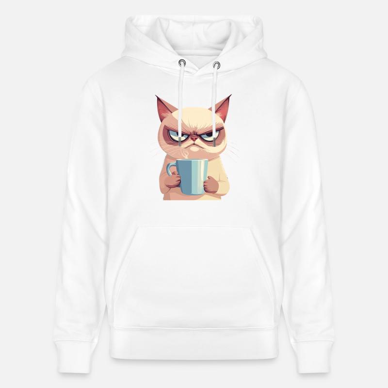 Grumpy-Stil: Grantige Katze mit Kaffee - Stanley/Stella Unisex Bio-Hoodie CRUISER  - Weiß