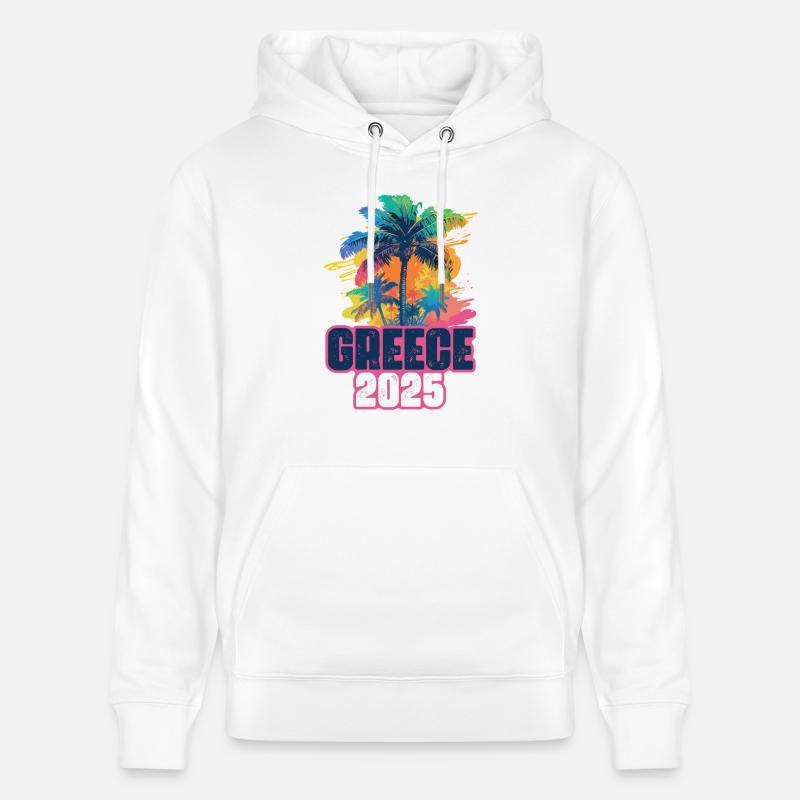 Grèce 2025 Palmiers de vacances - Sweat à capuche bio CRUISER Stanley/Stella Unisexe - blanc