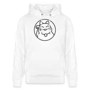 Maneki Neko Neon – Glückskatze aus Japan, Kawaii - Stanley/Stella Unisex Bio-Hoodie CRUISER  - Weiß - Vorne - Alina (178cm) & Michal (187cm)