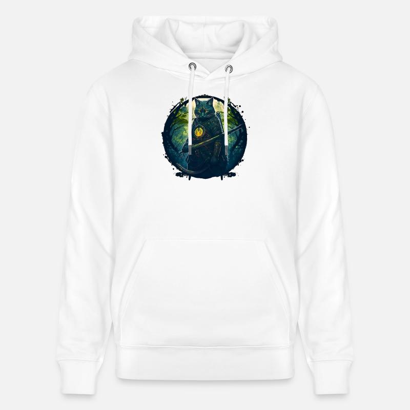 Katze als Samurai in Wald - Stanley/Stella Unisex Bio-Hoodie CRUISER  - Weiß
