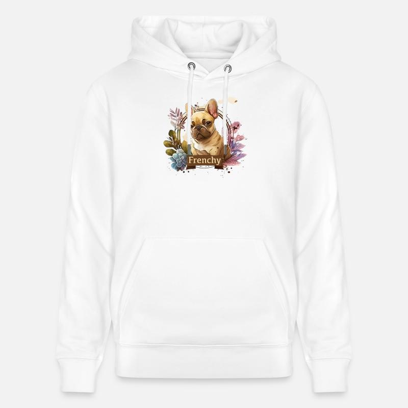 Bouledogue français dans cadre fleuri - Sweat à capuche bio CRUISER Stanley/Stella Unisexe - blanc