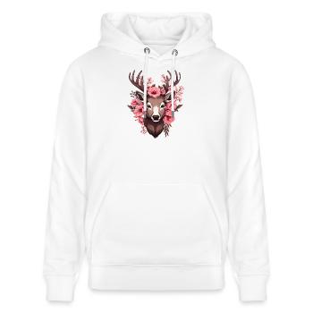 Reh Hirsch mit Blumen Trachten Rehkopf Hirschkopf - Stanley/Stella Unisex Bio-Hoodie CRUISER  - Weiß - Vorne - Alina (178cm) & Michal (187cm)