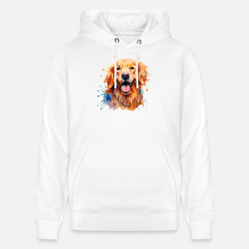 Aquarelle Golden Retriever - Sweat à capuche bio CRUISER Stanley/Stella Unisexe - blanc