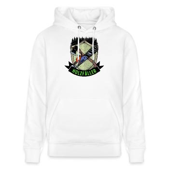 Axe Saying Lumberjack Chainsaw Woodworking Saw - Stanley/Stella CRUISER Unisex Organic Hoodie - white - Front - Alina (178cm) & Michal (187cm)