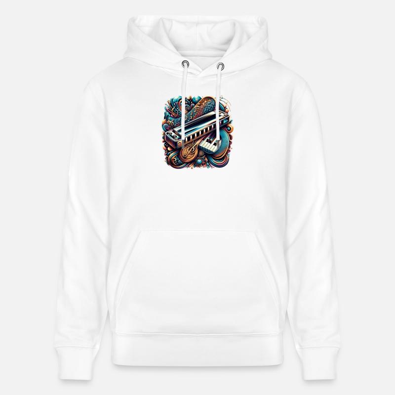 Design abstrait d'harmonica - Sweat à capuche bio CRUISER Stanley/Stella Unisexe - blanc
