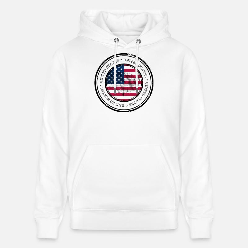 Drapeau des États-Unis Carte Emblème Rond - Sweat à capuche bio CRUISER Stanley/Stella Unisexe - blanc