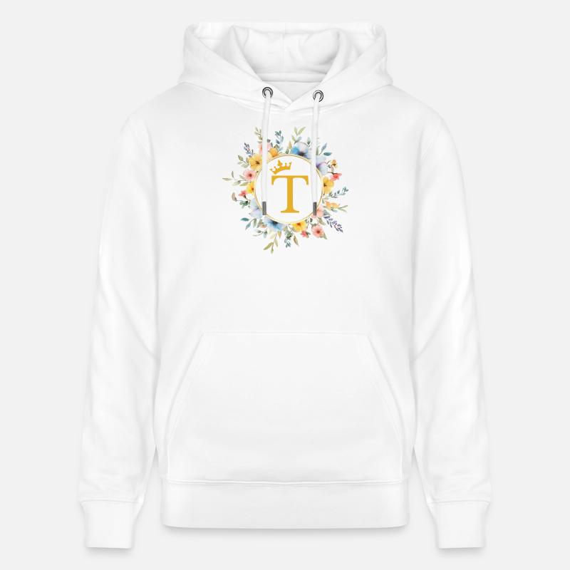 T monogramme, cercle de fleurs, personnalisable - Sweat à capuche bio CRUISER Stanley/Stella Unisexe - blanc