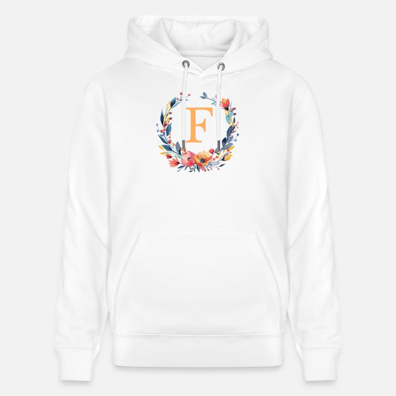 F Monogramm, Blumen-Kranz, personalisierbar - Stanley/Stella Unisex Bio-Hoodie CRUISER  - Weiß