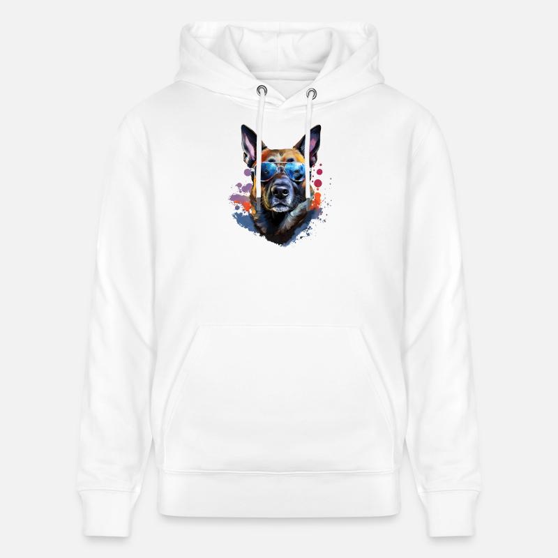Malinois avec lunettes de soleil - Sweat à capuche bio CRUISER Stanley/Stella Unisexe - blanc