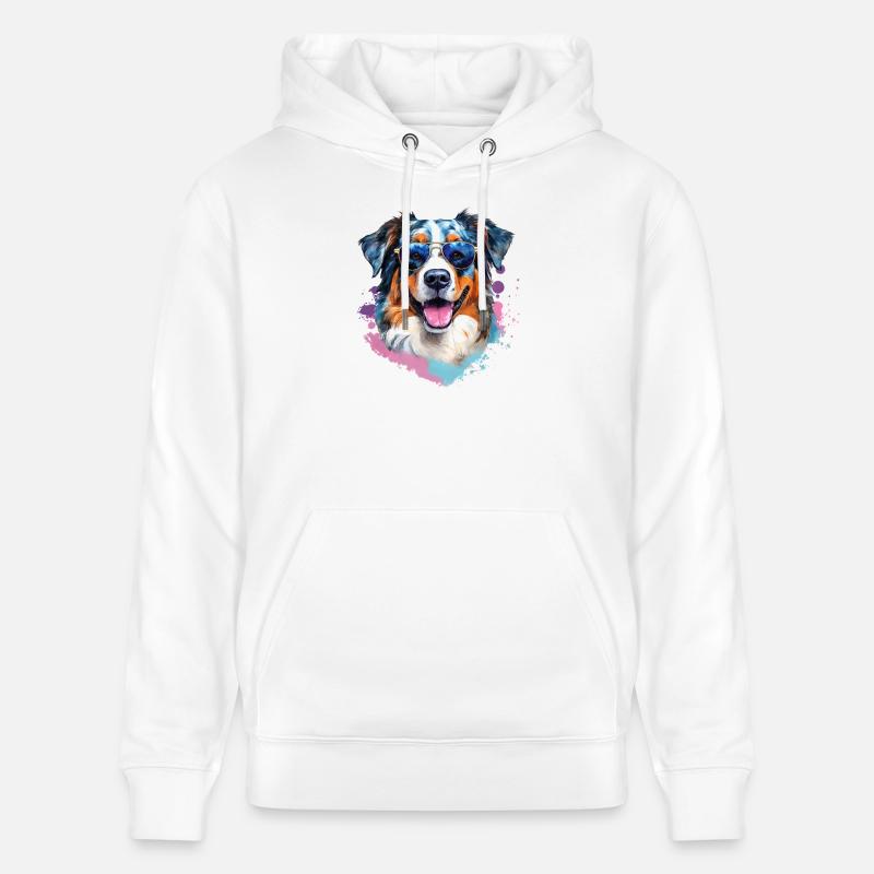 Australian Shepherd mit Sonnenbrille - Stanley/Stella Unisex Bio-Hoodie CRUISER  - Weiß
