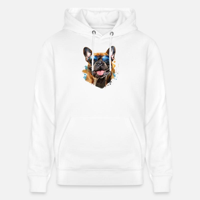 Frenchie mit Sonnenbrille - Stanley/Stella Unisex Bio-Hoodie CRUISER  - Weiß