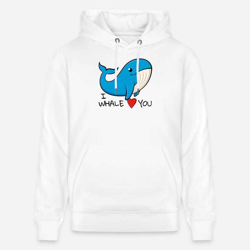 « Je t’aime » Baleine bleue joyeuse - Sweat à capuche bio CRUISER Stanley/Stella Unisexe - blanc