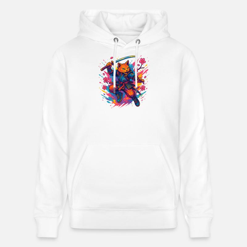 Guerrier chat de style samouraï - Sweat à capuche bio CRUISER Stanley/Stella Unisexe - blanc