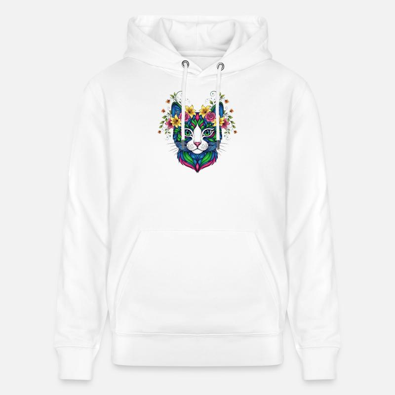 Chat avec des fleurs - Sweat à capuche bio CRUISER Stanley/Stella Unisexe - blanc