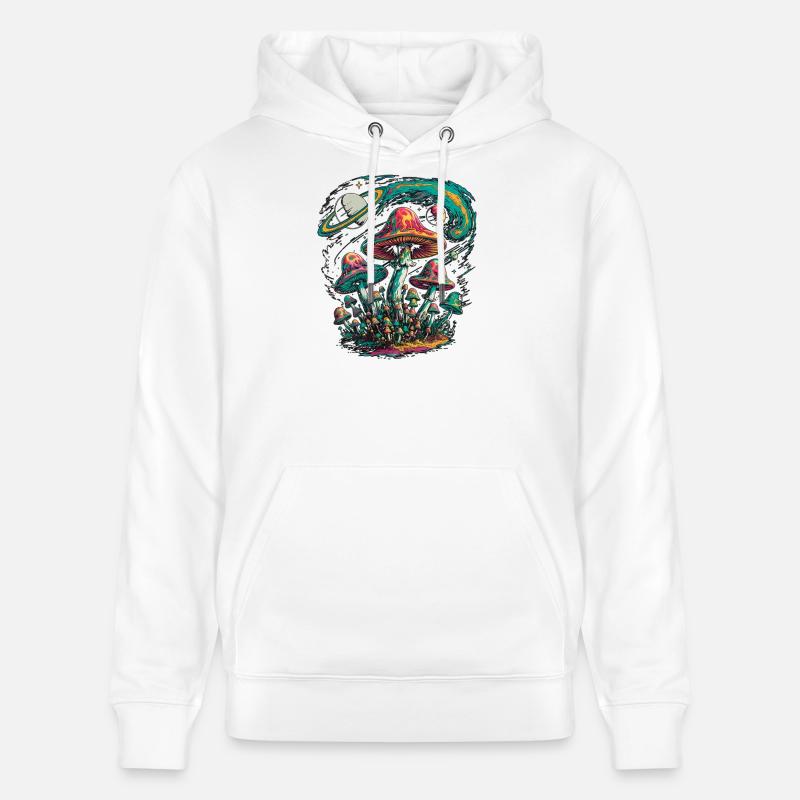 Champignons Cosmiques Psychédéliques Oeuvre - Sweat à capuche bio CRUISER Stanley/Stella Unisexe - blanc