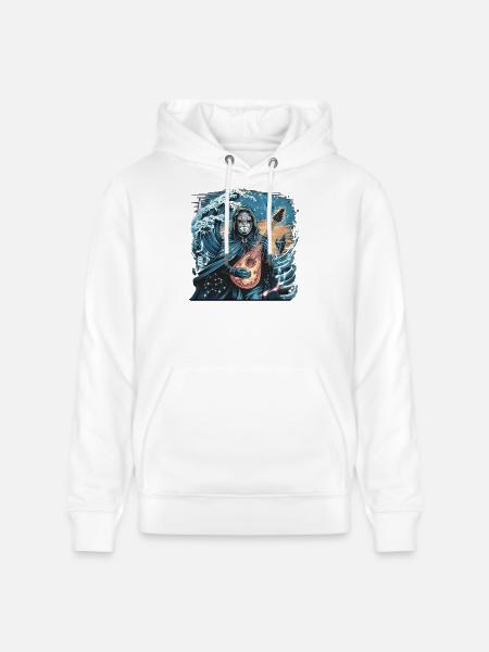 Mystic Ocean Wave with Ghostly Musician - Stanley/Stella CRUISER Unisex Organic Hoodie - white