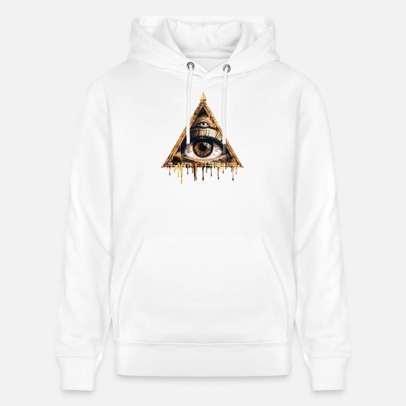 Œil mystique dans triangle doré - Sweat à capuche bio CRUISER Stanley/Stella Unisexe - blanc