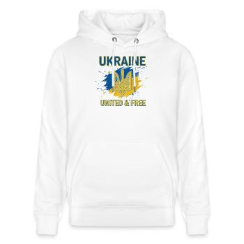 Ukraine Einheit und Freiheit - Stanley/Stella Unisex Bio-Hoodie CRUISER  - Weiß - Vorne - Alina (178cm) & Michal (187cm)