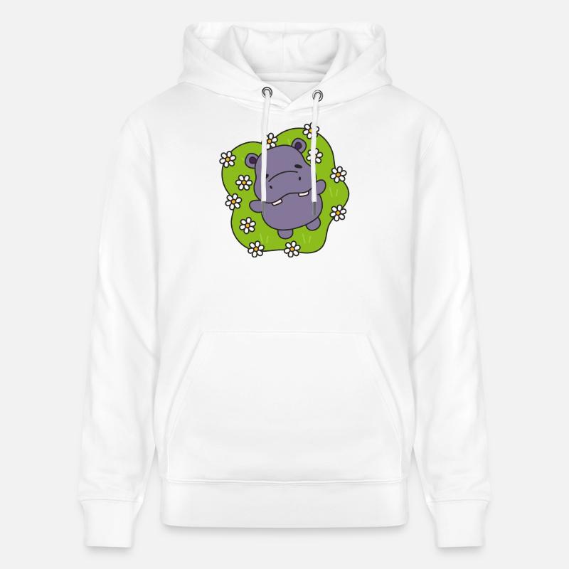 Hippo violet sur gazon fleuri - Sweat à capuche bio CRUISER Stanley/Stella Unisexe - blanc