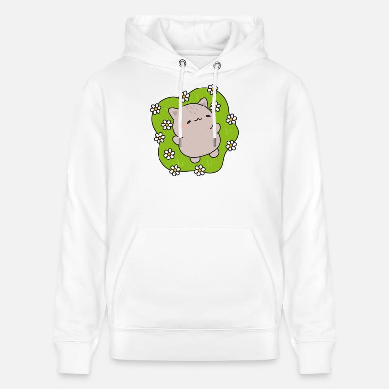 Chat mignon danse parmi des fleurs - Sweat à capuche bio CRUISER Stanley/Stella Unisexe - blanc