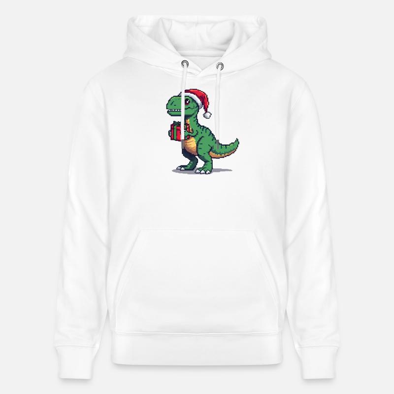 Vélociraptor 8 bits Pixel Noël - Sweat à capuche bio CRUISER Stanley/Stella Unisexe - blanc