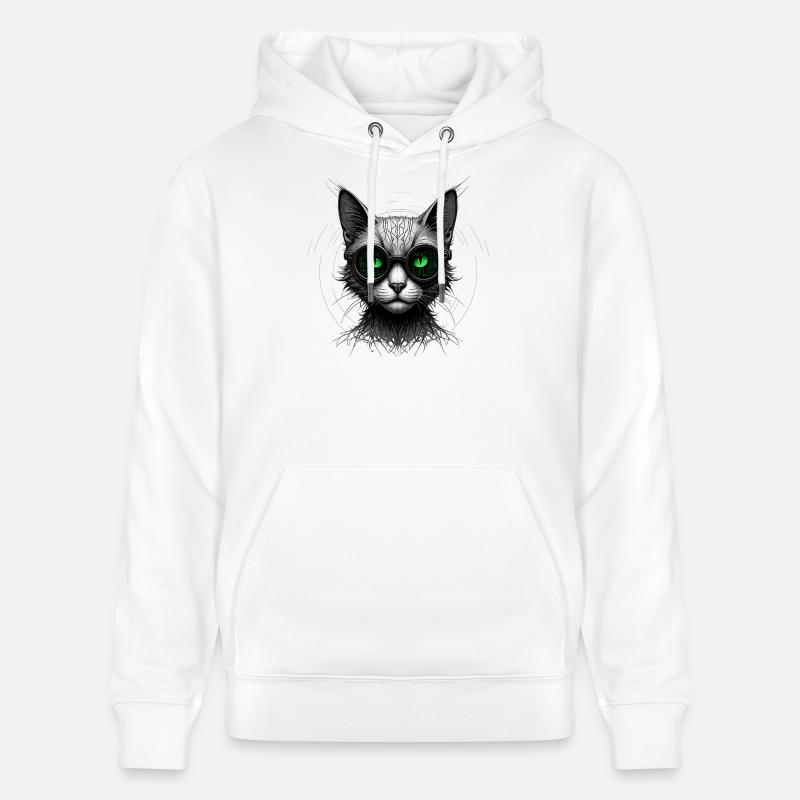 Green Eyes Computer Coder Geek Cat - Stanley/Stella CRUISER Unisex Organic Hoodie - white