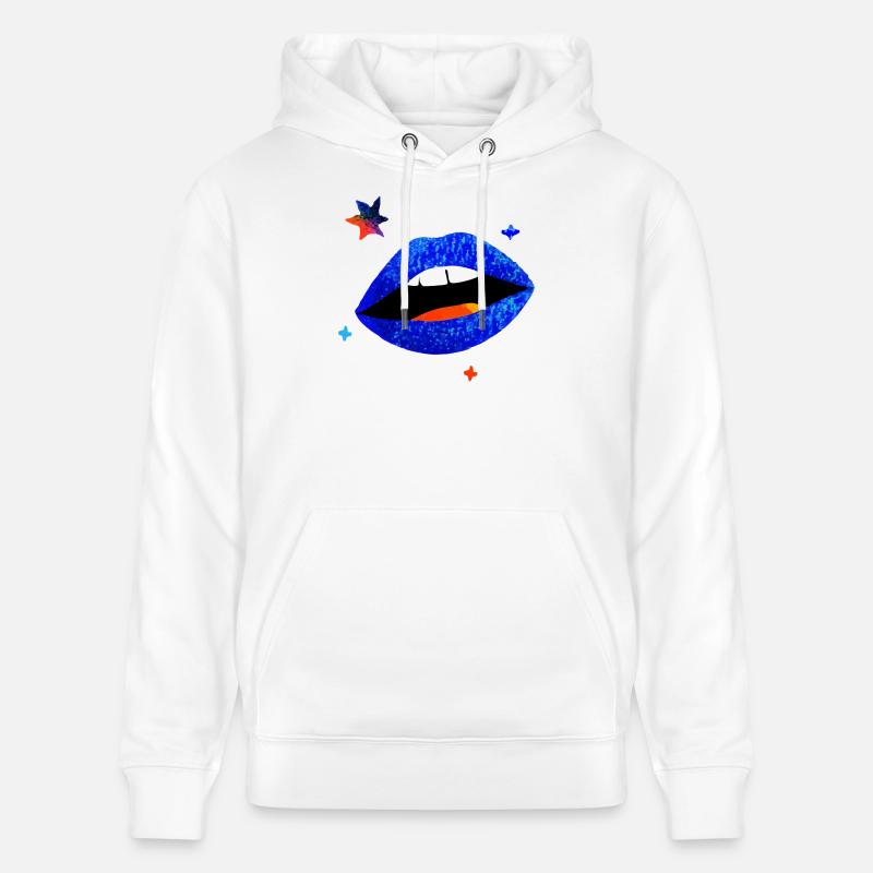 Pop à lèvres bleu électrique - Sweat à capuche bio CRUISER Stanley/Stella Unisexe - blanc