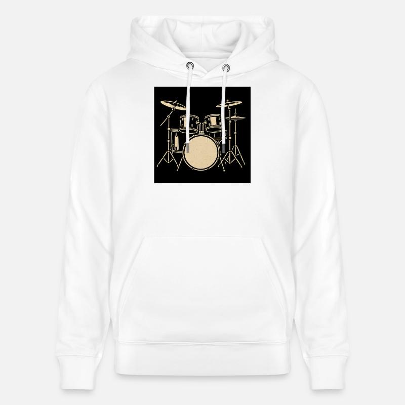 Black Silver Drumset Illustration - Stanley/Stella CRUISER Unisex Organic Hoodie - white