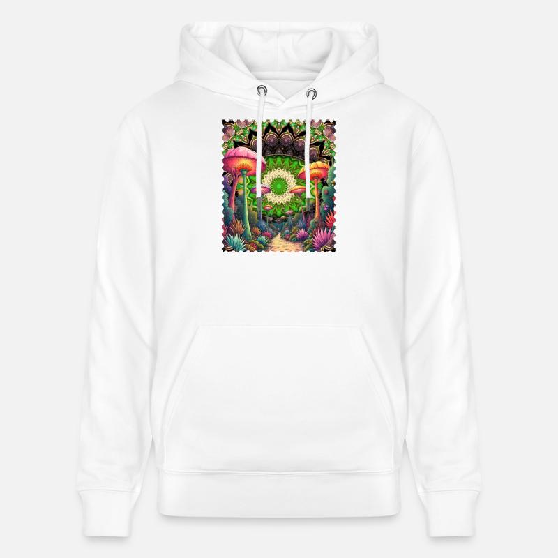 Mandala du paysage psychédélique des champignons - Sweat à capuche bio CRUISER Stanley/Stella Unisexe - blanc