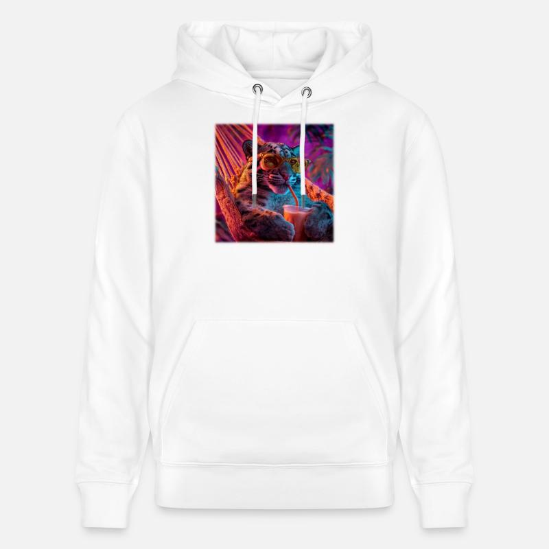 Hamac léopard chillé style néon - Sweat à capuche bio CRUISER Stanley/Stella Unisexe - blanc