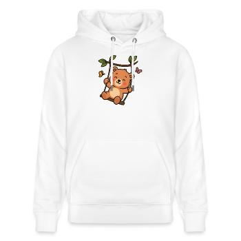 Kleiner Bär auf Schaukel - Stanley/Stella Unisex Bio-Hoodie CRUISER  - Weiß - Vorne - Alina (178cm) & Michal (187cm)