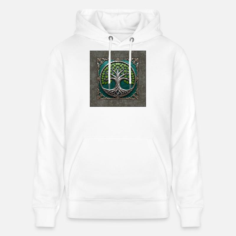 Arbre de Vie Circulaire d’Argent - Sweat à capuche bio CRUISER Stanley/Stella Unisexe - blanc