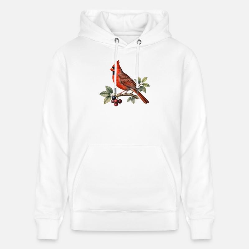 Cardinal rouge sur branche et baies - Sweat à capuche bio CRUISER Stanley/Stella Unisexe - blanc