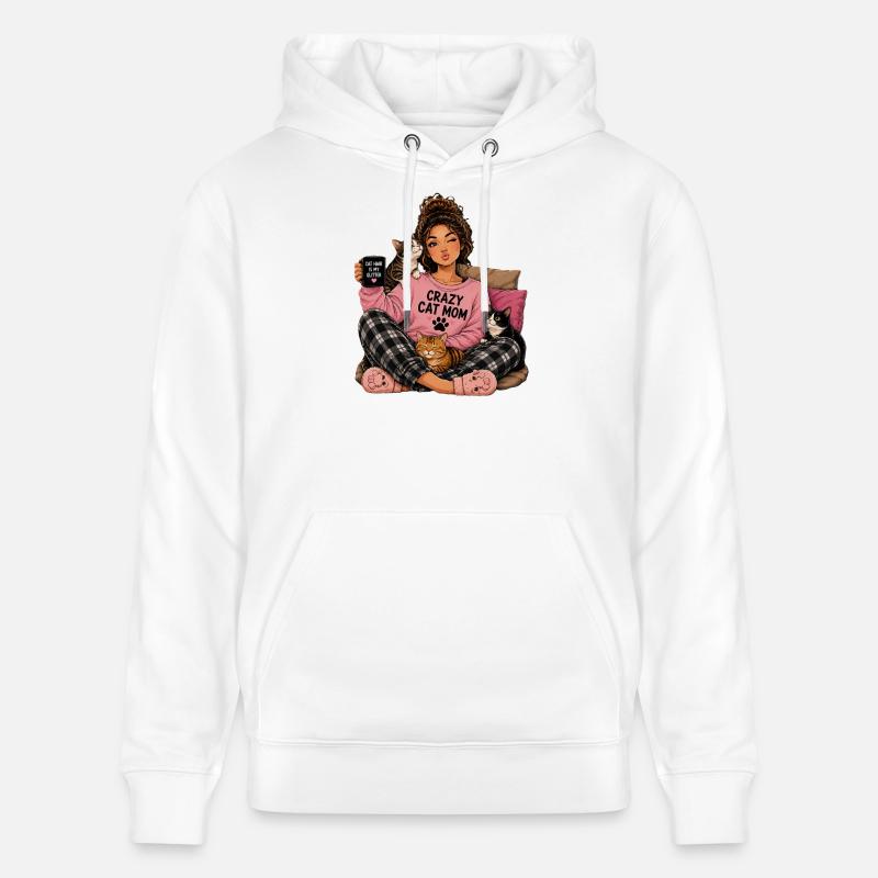 Crazy Cat Mom Cucudle Design - Sweat à capuche bio CRUISER Stanley/Stella Unisexe - blanc