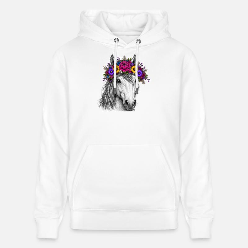 Cheval avec une couronne de fleurs - Sweat à capuche bio CRUISER Stanley/Stella Unisexe - blanc