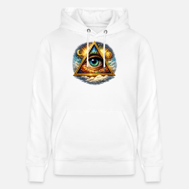 Œil Cosmique en Triangle - Sweat à capuche bio CRUISER Stanley/Stella Unisexe - blanc