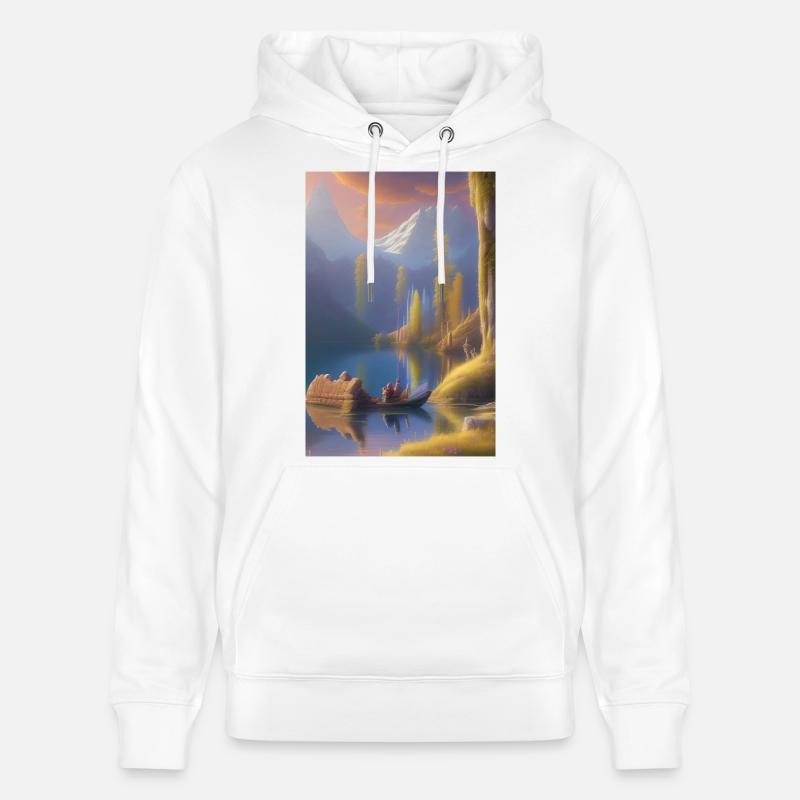 Landschaft mit See, Boot und Berge - Stanley/Stella Unisex Bio-Hoodie CRUISER  - Weiß
